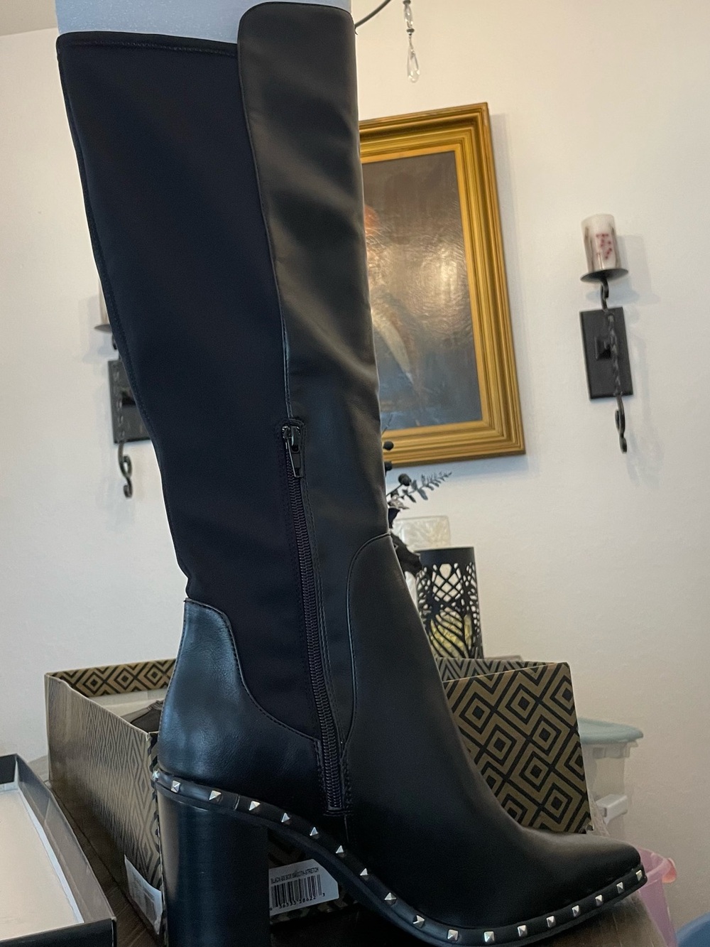 Charles By Charles David Black Studded Over-the-Knee Block Heel Boots